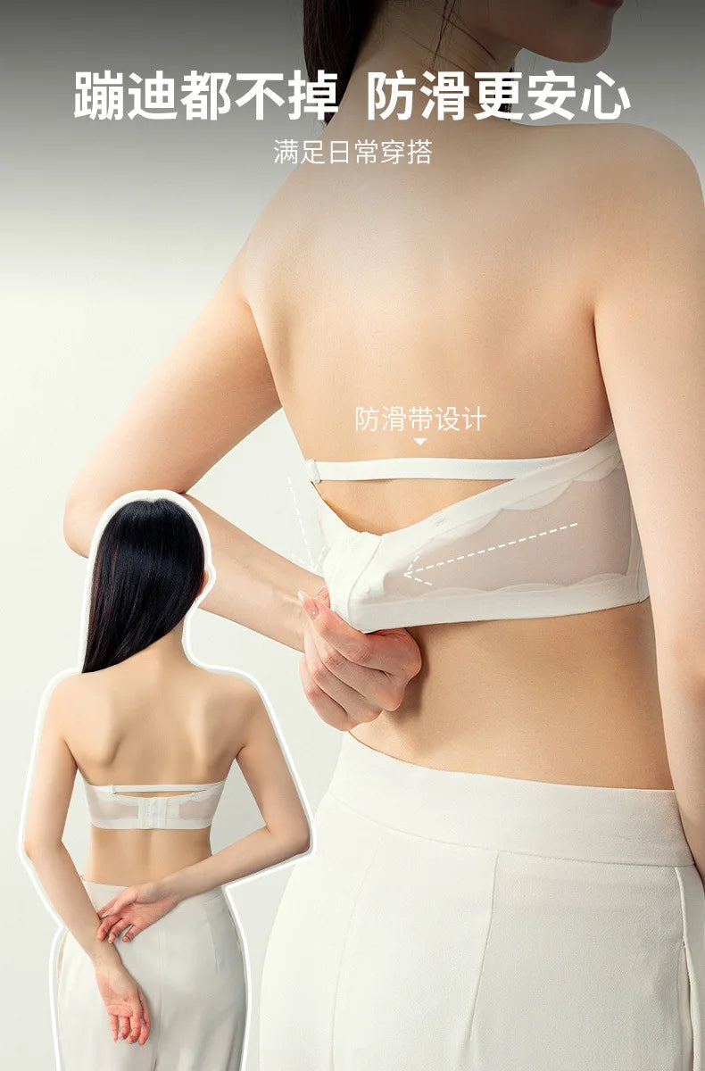 Sexy Strapless Tube Top Flower Cup Design Invisible Bras Non-marking Smooth Women Underwear Non Slip Push Up Bralette BCD Cup