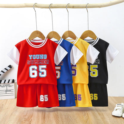 Children Boys 2PCS Clothes Sets Summer Babys Boys Short Sleeve Breathable Basketball T-shirts Shorts Outfit Kids Boys Tracksuits