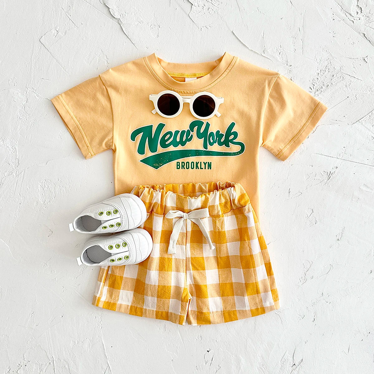 Newborn Boys Baby Clothing Set Girls Casual 2Pcs Letter Printed Short Sleeved T-shirt+Checkered Shorts infant Outfit 0-3Y