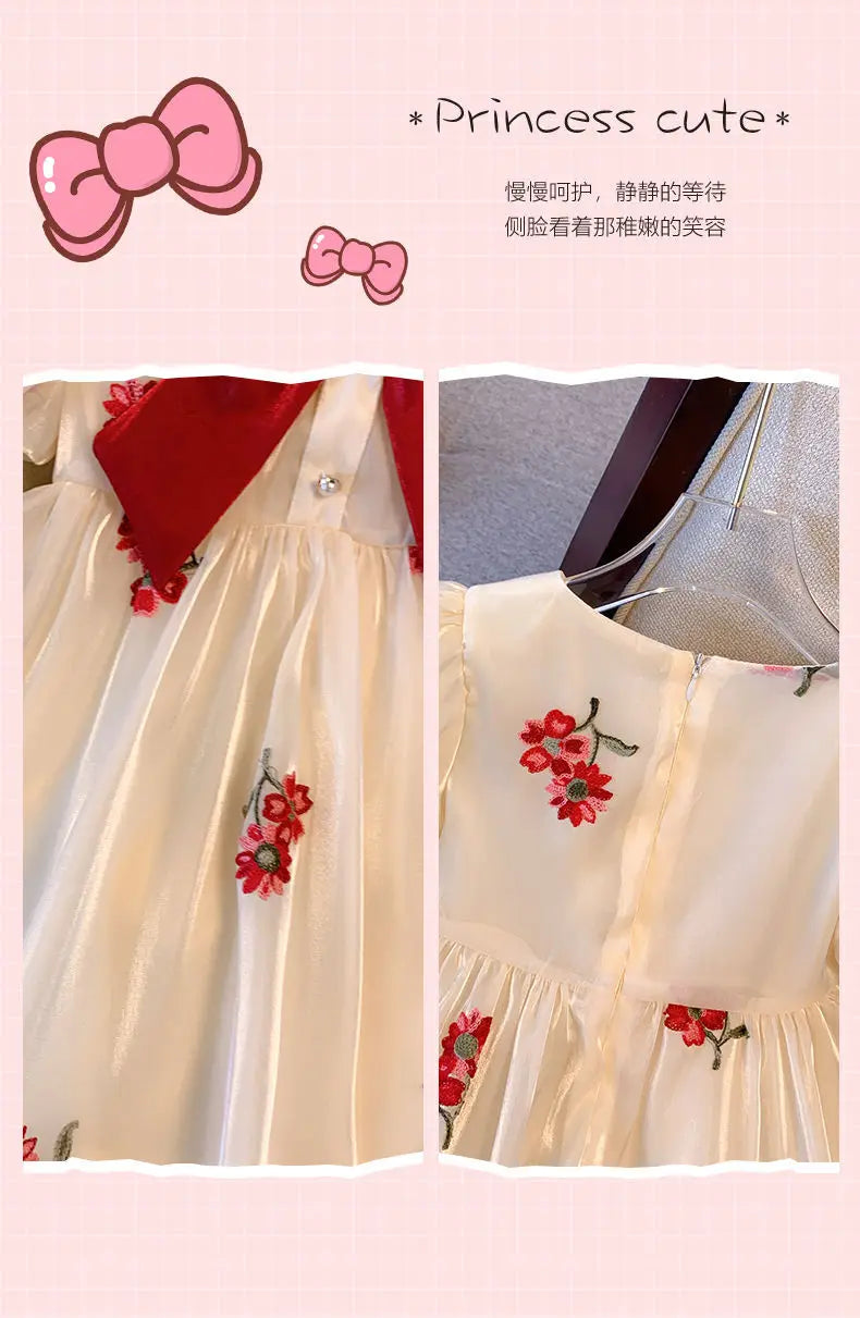 Girls Dress Summer New Muyun Yarn embroidery Brocade Birthday Dress Girl Baby Summer Dress Children's Princess Dress