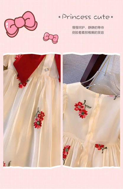 Girls Dress Summer New Muyun Yarn embroidery Brocade Birthday Dress Girl Baby Summer Dress Children's Princess Dress