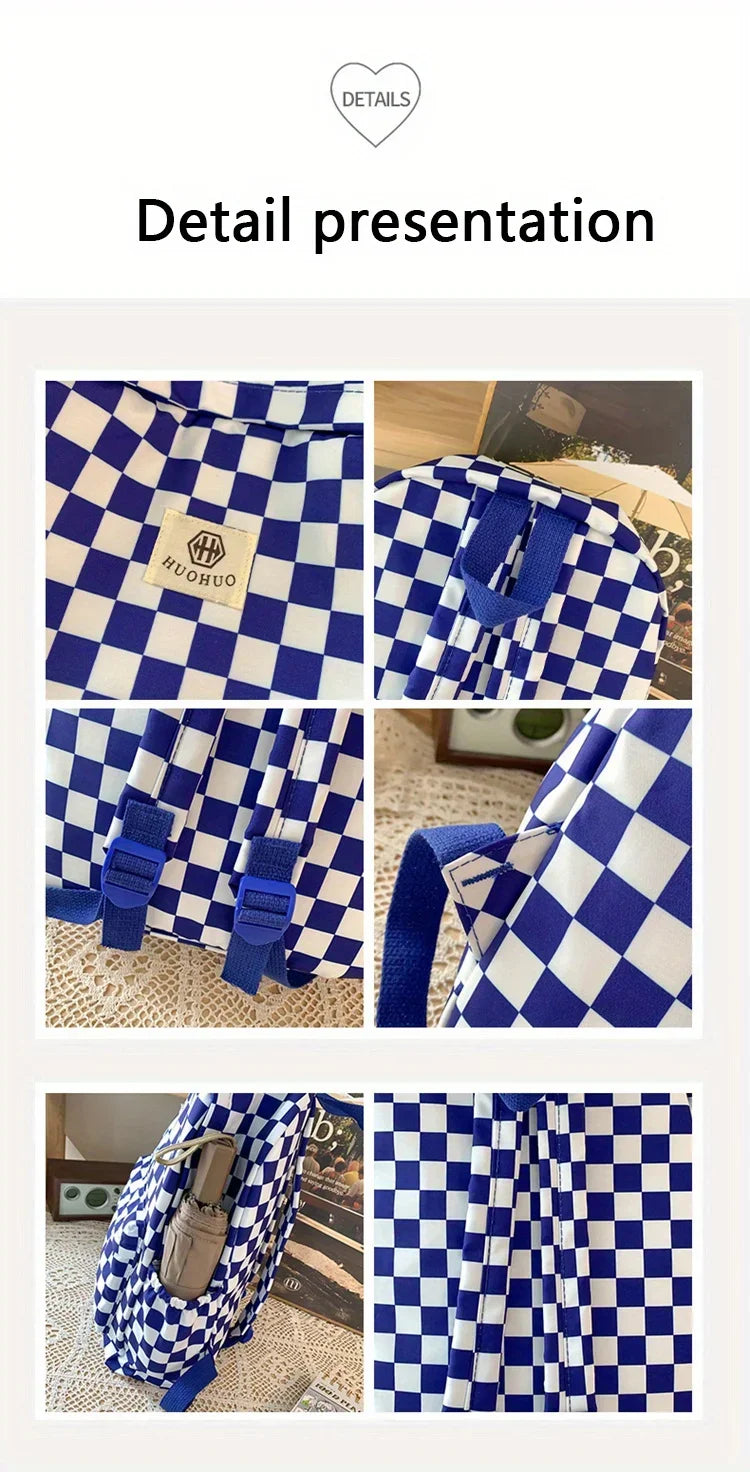 Schoolbags for female junior high school students, high school students, middle school students, girls' checkerboard backpacks