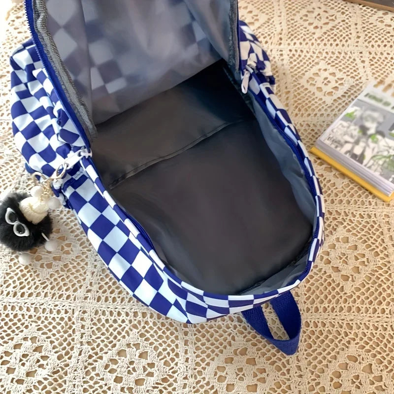 Schoolbags for female junior high school students, high school students, middle school students, girls' checkerboard backpacks