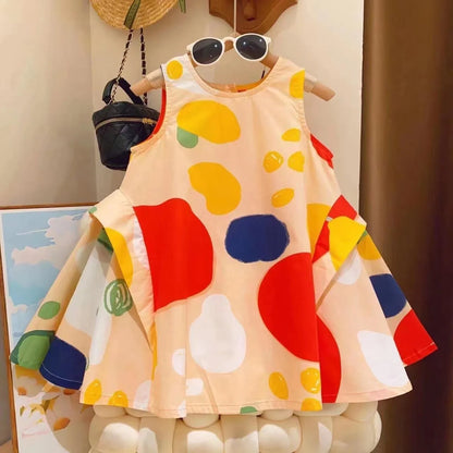 New Summer Kids Dresses for Girls Pure Color All-match Lace Girls  Short-sleeved Dress Baby Princess Dress Girls Clothes