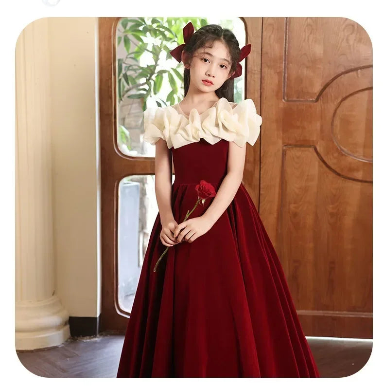 2025 New Party Dresses for Girls Teenage Girl Luxurious Evening Dress Kids VintageNew Years for Eids Quinceanera Red Ball Gown