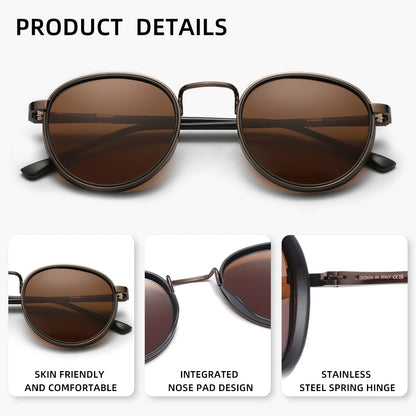 Design Retro Round Frame Sunglasses For Men Polarized UV400 Women Causal Driving Glasses Accessories