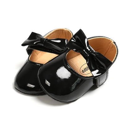 Newborn Baby Girls Shoes Patent Leather First Walkers Bow Red Black Soft Soled Non-slip Crib Kids Shoes