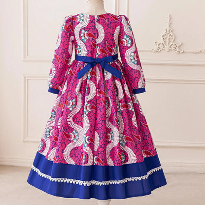 Girl Dress For Eid Arab Muslim Floral Print Long Sleeve Dress For Children Formal Pageant Party Festival Ceremonial Banquet Gown