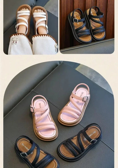 1-10Y Baby Girls Sandals Summer Children's New Cool Fashion Princess Cute Versatile Shoes for Students Flat Sandal Casual Shoe  (Available)