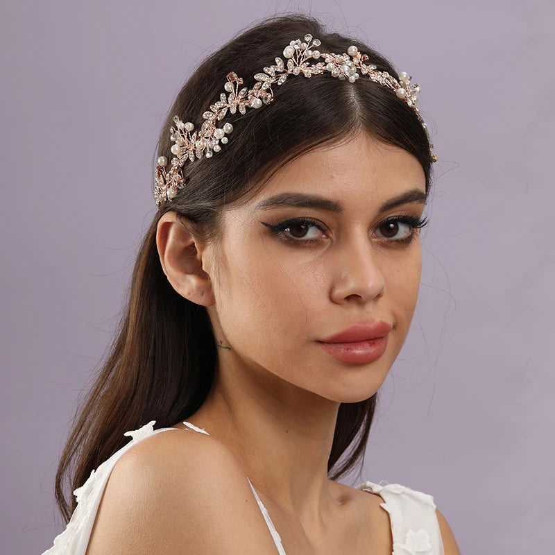 New Bride Wedding Hair Accessories Women's Jewelry Accessories Fashion Wedding Gold Beads Headwear Handwoven Crystal Headwear