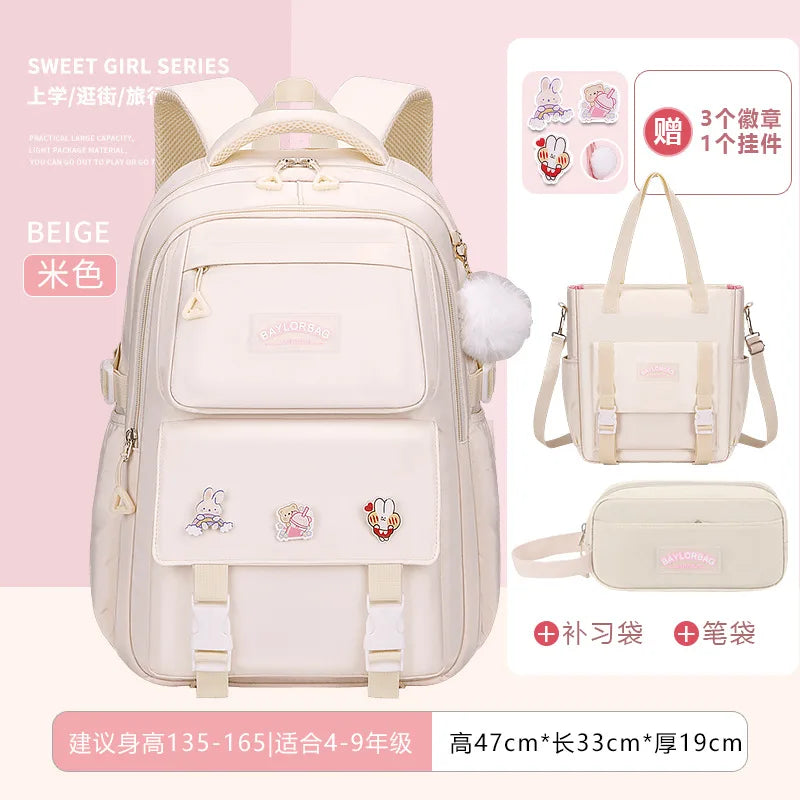 New Anti-splashing High-quality Middle High School Student Schoolbag Girls Large-capacity Burden-reducing Children's Backpack