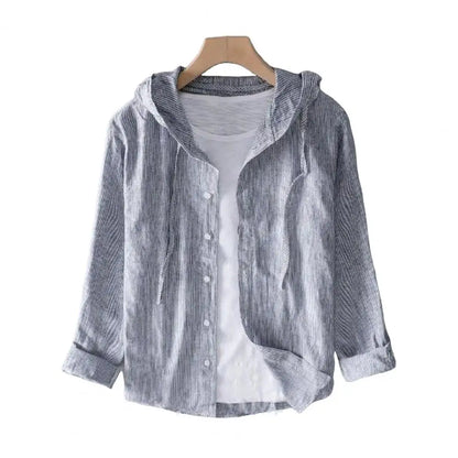 Men Summer Shirt Sun Anti UV Long Sleeve Hooded Drawstring Single breasted Soft Loose Breathable Cardigan Coat Top (Available)