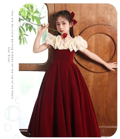 2025 New Party Dresses for Girls Teenage Girl Luxurious Evening Dress Kids VintageNew Years for Eids Quinceanera Red Ball Gown