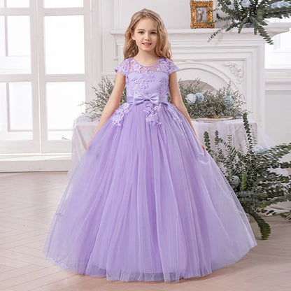 Girl Evening Dress Off-Shoulder Princess Elegant Teenager Girls Dress For Wedding Piano Performance Formal Children Lace Dress