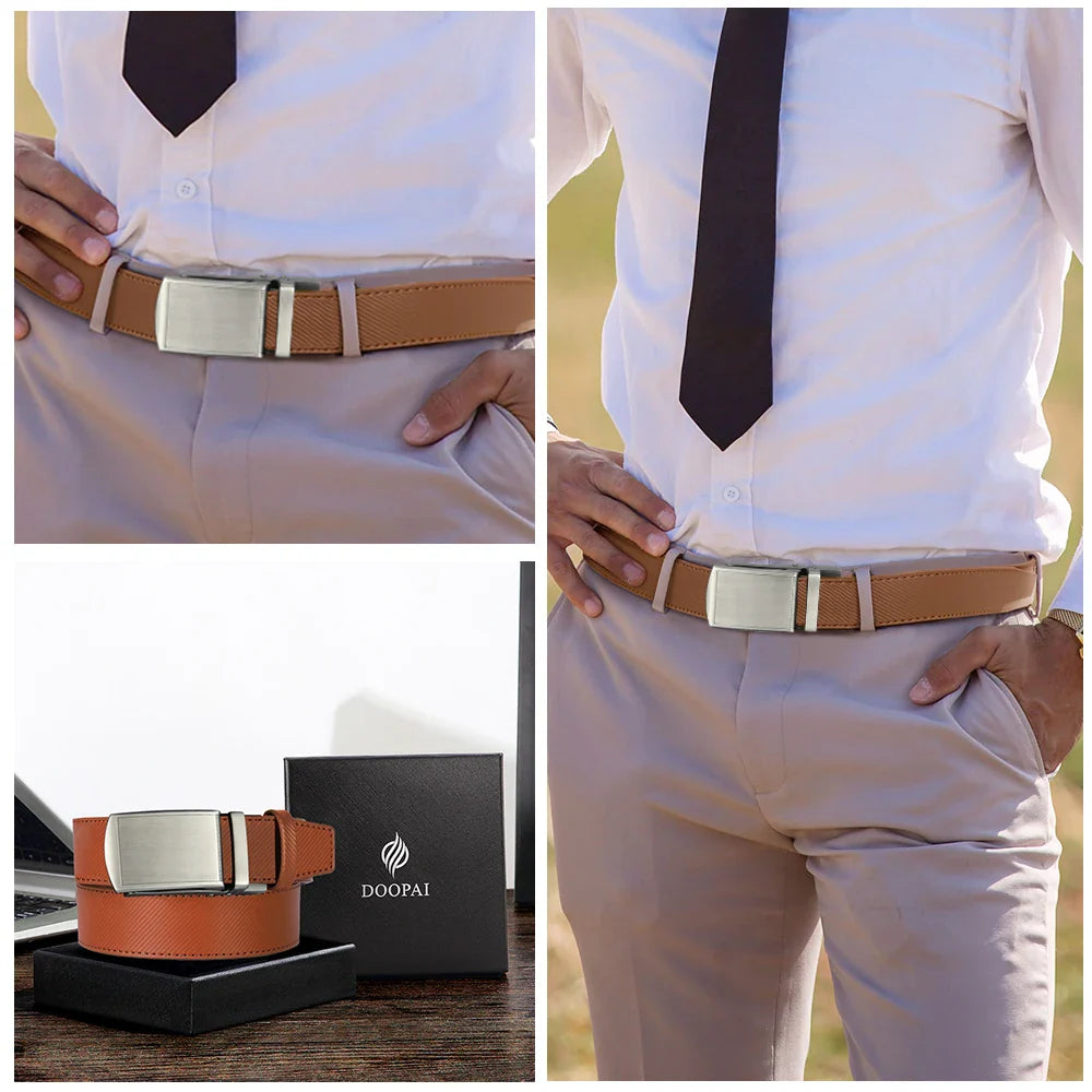DOOPAI New Mens Belt Hollow Automatic Mens Belt Genuine Leather Luxury Belt  For Men Belt Male Strap Male Metal Automatic Buckle