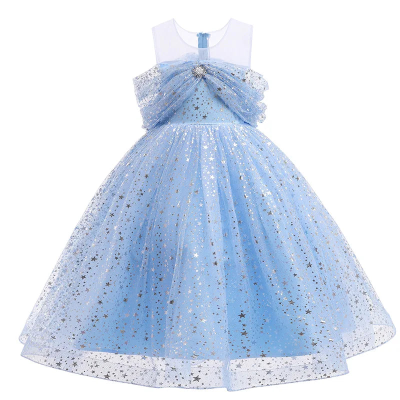 New Girls Dress Summer Children's Mesh Lace Floor Style Runway Show Host Dress Performance Puffy Birthday Dress