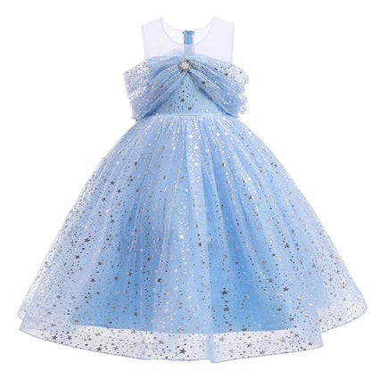 New Girls Dress Summer Children's Mesh Lace Floor Style Runway Show Host Dress Performance Puffy Birthday Dress
