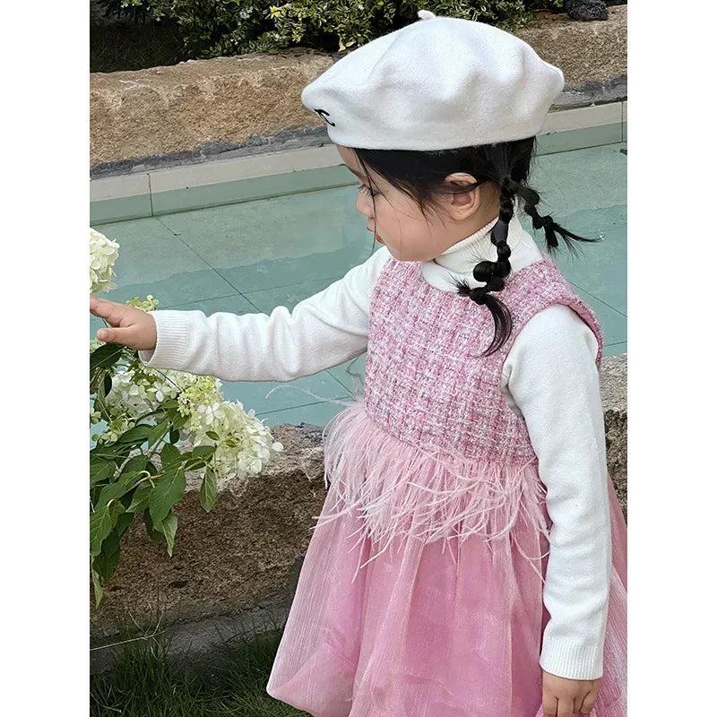 2025 Newborns Baby Dresses Sets for Girls Children's Elegant Dress forPlaid Vestidos Birthday Winter Infants Knitted Sweater