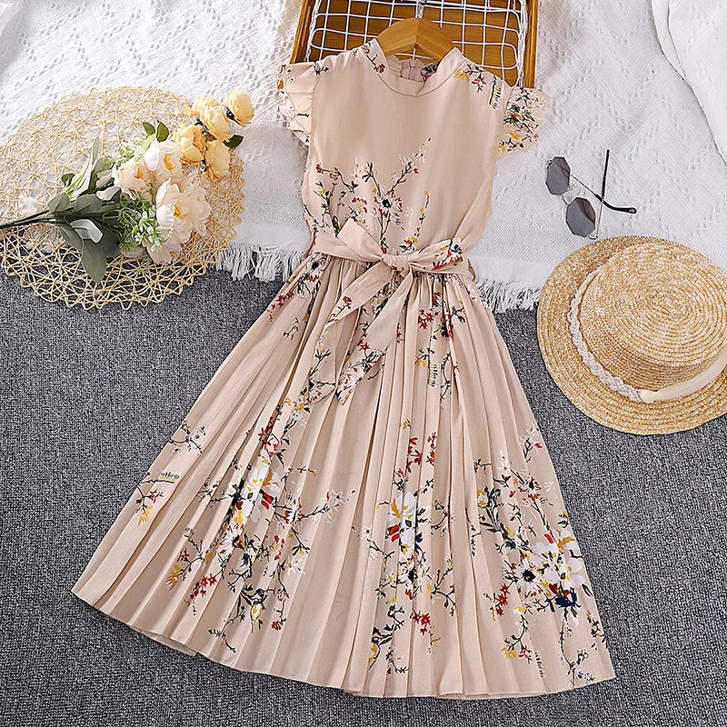 Girls Dress Summer 4-12 Years Flowers Sleeveless Fashion Elegant Little Princess Dress Birthday Dance Party Gifts Kids Clothes