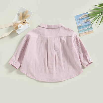 Summer Boys T-shirts Children Clothes Girls Long Sleeve Kids Shirt Baby Boys Cotton Tops Lapel Collar Tee