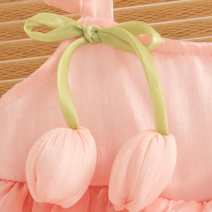 Newborn Girl Dress Layered Chiffon Princess Dress Flower Bow Tutu Dress for Baby Girl