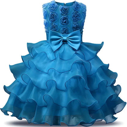 2-10 Yrs Girls Summer Dresses Flower Elegant Kids Princess Party White Dress for Wedding and Birthday Baby Communion Costume