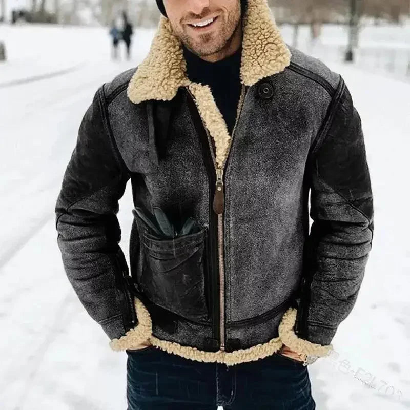 Winter Jacket for Mens 2024 Warm Jackets Motorcycle Stand Collar Zipper Pockets Male Winter New Coats Biker Faux Leather Fashion (Stock)