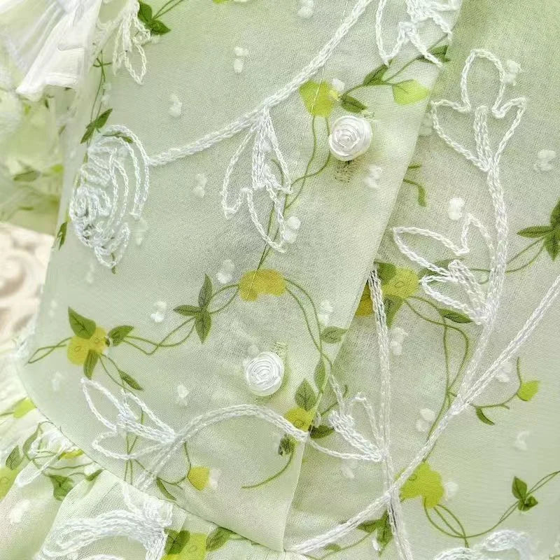 Girls Summer Dresses New Children's Princess Gown Big Kids Short-sleeved Dress Teen Girls Peter Pan Collar Clothing 4-12Y