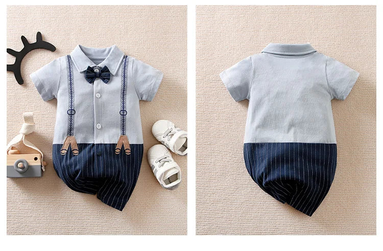 Newborn Clothing Handsome Gentleman Party Dress CottonComfortable AndSoft Summer Boys And Girls 0-18m Short Sleeve Baby Bodysuit