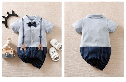 Newborn Clothing Handsome Gentleman Party Dress CottonComfortable AndSoft Summer Boys And Girls 0-18m Short Sleeve Baby Bodysuit