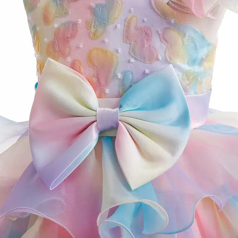 Party Dresses For Girls Rainbow Ruffle Big Bow Layered Sequin Princess Dress For Kids Wedding Birthday Party Pageant Formal Gown