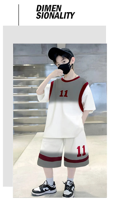 Summer Boy Basketball T-shirt Shorts Uniform Kids Child Casual Top and Bottom Clothes Set 2 Pieces Sportswear Jersey Tracksuit