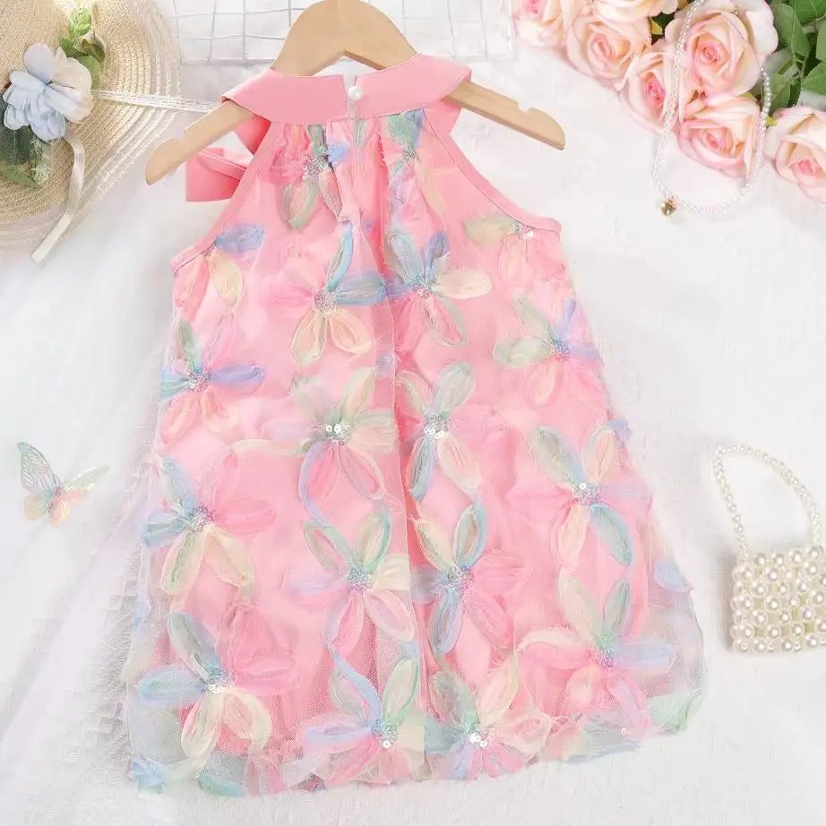Girl Clothing 2025 Summer Girl Clothes Children Colorful Flower Princess Dress Kids Cute Sweet Birthday Party Holiday Dresses