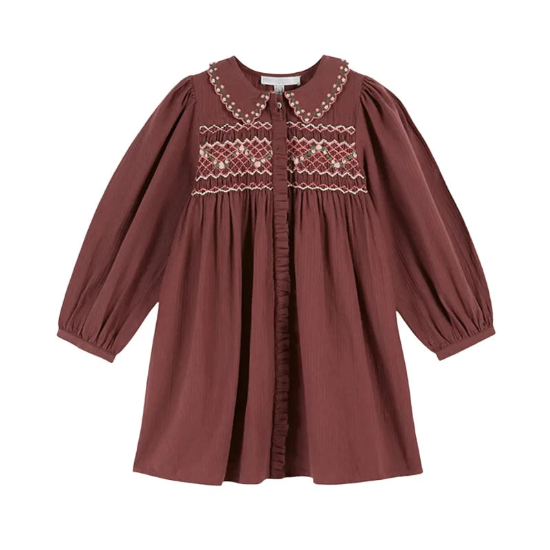 Girls' Dresses 2025 Fall New Arrivals Printed Embroidered Princess Dress Cotton Warm Girls' Jacket Peter Pan Collar Knit Sweater