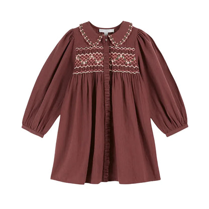 Girls' Dresses 2025 Fall New Arrivals Printed Embroidered Princess Dress Cotton Warm Girls' Jacket Peter Pan Collar Knit Sweater