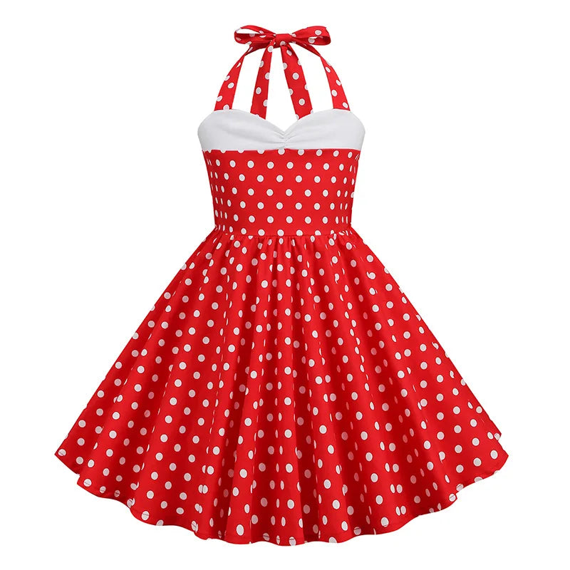 European and American girls' dressnew style halter polka dot retro children's dress, party carnival children's performance dress