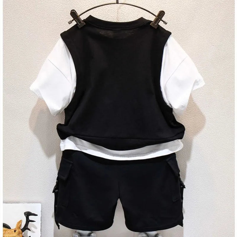 Kids Boys Summer Suit New Fashion Children's Baby Handsome Short Sleeve Top Shorts 2-Piece Boys' Casual Clothing Set (Available)