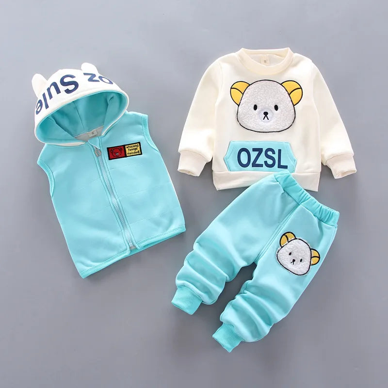 Winter Baby Boys Clothing Sets 2024 Cartoon Toddler Boys Girls Warm Hooded Coats Pants Suit Kids Thick Tracksuit Clothes Set (Stock)