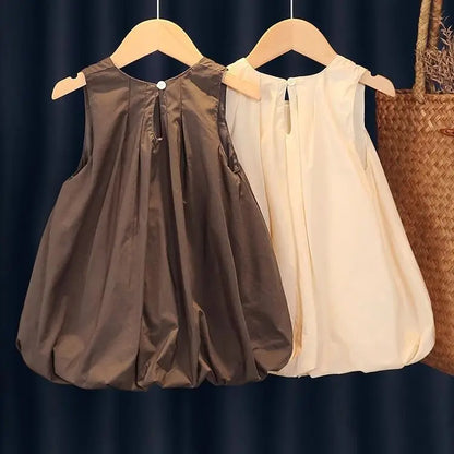 Girls' Summer Dress 2025 New Style French Flower Bud Summer Dress for Little Girls Baby Pure Cotton Vest Skirt