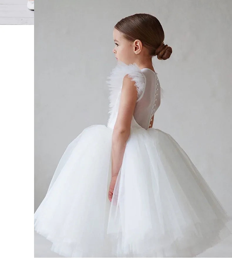 2025 New Summer Girls Dress Elegant Fashion Little Princess Dress Long Tulle Kids Lace Wedding Ceremony Dresses For 2-10 Years