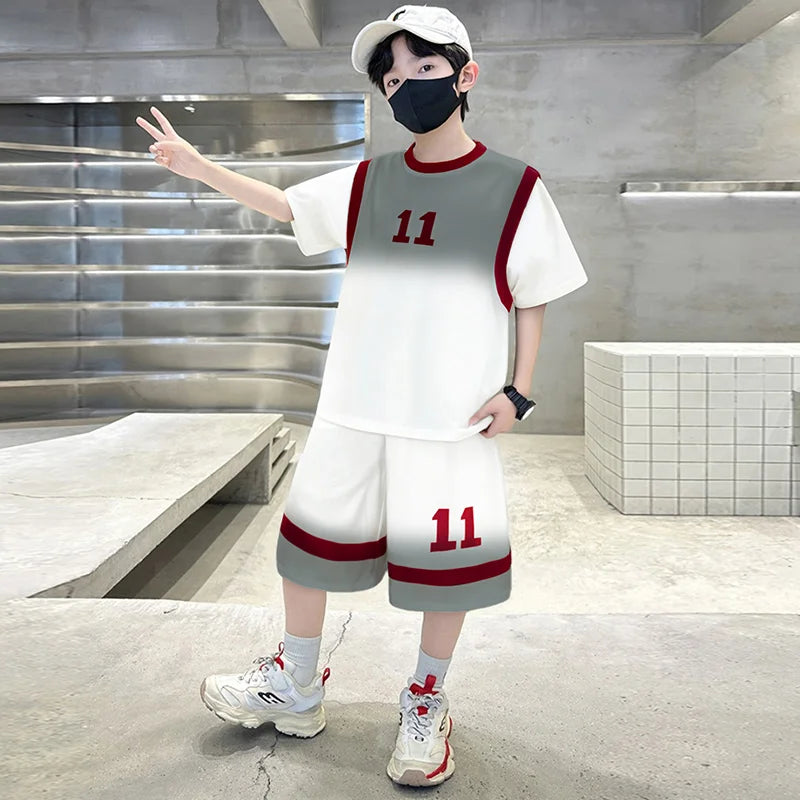 Summer Boy Basketball T-shirt Shorts Uniform Kids Child Casual Top and Bottom Clothes Set 2 Pieces Sportswear Jersey Tracksuit