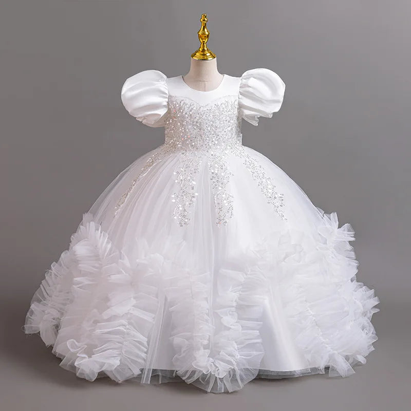 Girls elegant dresses summer girls' wedding dresses sequined mesh puffy dresses birthday party dresses 4-12-year-old children's