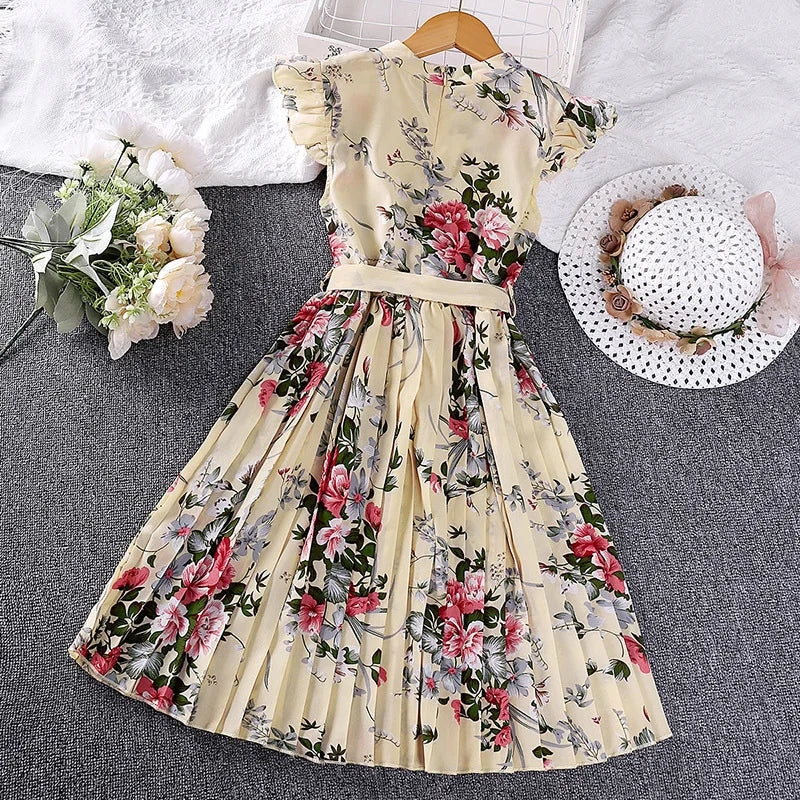 Girls Dress Summer 4-12 Years Flowers Sleeveless Fashion Elegant Little Princess Dress Birthday Dance Party Gifts Kids Clothes