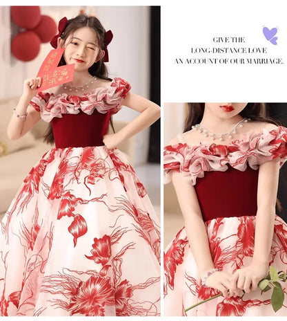 Girls' dress Princess dress Little girl Birthday party Flower Child Wedding Children's catwalk pompadour dress
