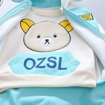New Autumn Winter  Baby Girl Clothes Children Boys Thickened Hooded Vest T-Shirt Pants 3Pcs/Sets Toddler Costume Kids Tracksuits (Available)