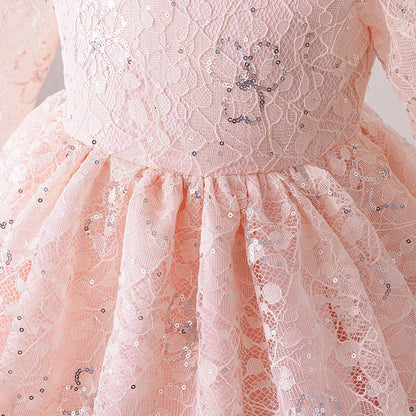 Kids Wedding Party Dresses Girls Bow White Flower Long Sleeved Costume Clothes Children Birthday Princess Gown Evening Vestidos