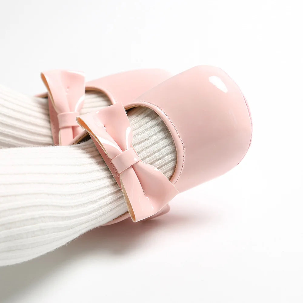 Newborn Baby Girls Shoes Patent Leather First Walkers Bow Red Black Soft Soled Non-slip Crib Kids Shoes