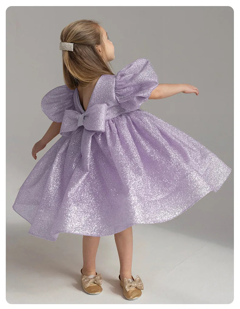 Elegant Puffy Luxury Girls Party Dresses Bowknot Evening Dress Flower Girl Princess Dress For Weddings Solid Bridesmaid Costume