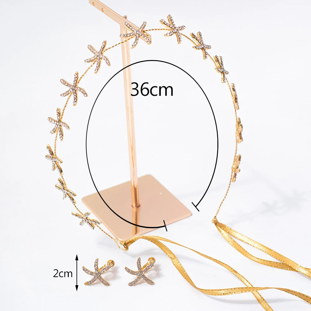 Headbands tiaras wedding accessories for women starfish shaped rhinestone hairbands fairy bride princess headwear hair jewelry