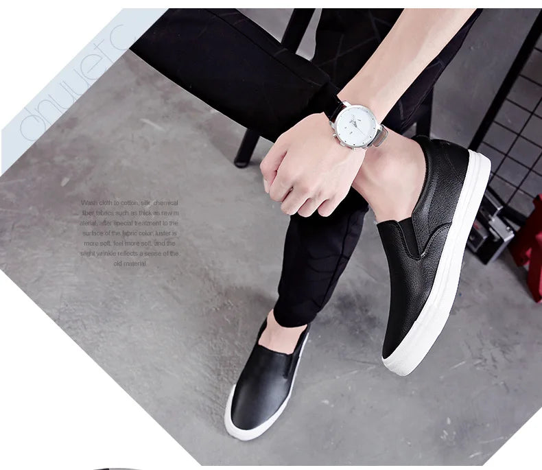 New Shoes for Men Leather Casual Shoes Spring Fashion Concise Flat Shoes 2 Colors Slip-on Loafers (Available)